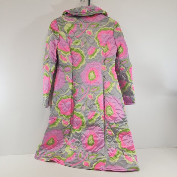 Vintage Neon Poppy Quilted Floral Womens Pea Coat Handmade - Picture 6 of 12